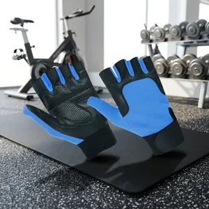 Gants de cyclisme bleu-noir à demi-doigts, en matériau PU respirant, avec design de préhension confortable pour les sports d'été - Product Image 5