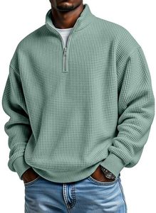 Men's <b>Waffle</b> Knit Half Zip Sweater Pullover Long Sleeve Casual Collar <b>Jumper</b> for Autumn Winter - Product Image 1