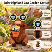 Patung Sapi Resin Grosir untuk Dekorasi Taman, Patung Sapi Highland Luar Ruangan dengan Mata LED Solar Bergerak dan Dot Matrix yang Dapat Berubah
