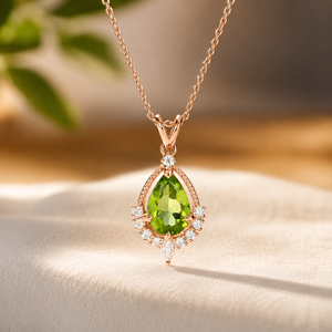 Pendentif en diamant taillé en goutte d'eau avec pierre précieuse verte, plaqué or rose 10K, moissanite, collier pour femme, bijou cadeau - Product Image 1