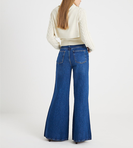 Wholesale Low MOQ Custom Women's 100% Cotton <b>Denim</b> <b>Material</b> Custom Made Baggy Pants Manufacturer OEM Streetwear Wide Leg Flare - Product Image 2