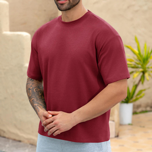 <b>Oversized</b> Men's Solid <b>Red</b> Short Sleeve T-<b>Shirt</b> Casual O-Neck Front Breathable Eco-Friendly Premium Quality 100% Cotton Jersey - Product Image 2