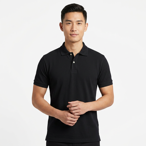 เสื้อโปโลผู้ชายแขนสั้นสีดำ ผ้าถัก สีพื้น สไตล์ลำลอง ทรงปกติ - Product Image 4