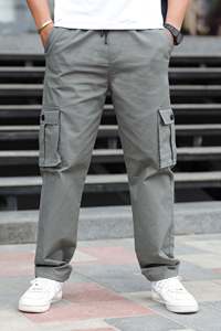 กางเกงคาร์โก้สีเทาสำหรับผู้ชาย ทรงปกติ สีพื้น มีกระเป๋า ซิปหน้า ใส่ได้ทุกฤดู เหมาะสำหรับกิจกรรมกลางแจ้งและสวมใส่ลำลอง - Product Image 4