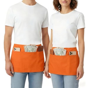 Tablier unisexe orange avec plusieurs poches pour restaurant, barman, serveur, personnel, uniforme avec poches, tissu en coton tissé - Product Image 1