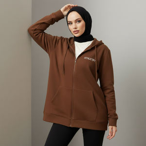 Veste zippée à capuche pour femmes musulmanes, longue, unie, respirante, écologique, coupe ample, vêtement de sport islamique, couche extérieure quotidienne - Product Image 1