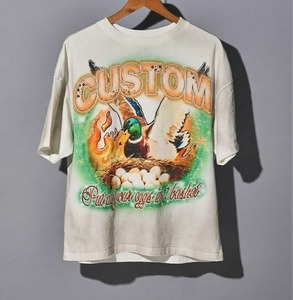 Men's Casual Acid Wash Vintage T-Shirts High Street Cotton <b>Drop</b> Shoulder with Custom O-neck Print Short Sleeves - Product Image 4