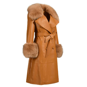 Abrigo Largo de Cuero Genuino para Hombre y Mujer, Abrigo Largo Cálido de Invierno, Manga Larga, Cuello Ancho, Botones Delanteros, a la Moda - Product Image 3
