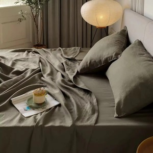Drap plat en coton gris uni, respirant, moderne, pour ensembles de literie domestiques - Product Image 2