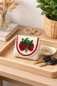 พวงกุญแจผ้าปักลายตกแต่งประดับลูกปัดเม็ดเล็ก รูปแอปเปิ้ล สำหรับกุญแจรถ ทำด้วยมือจากอินเดีย สำหรับกระเป๋า - Product Image 6