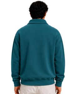 Teal Men Oversized Quarter Zip Sweatshirt Pullover Fleece Cotton Polyester Casual Winter Sweatshirt With <b>Stand</b> Collar Zip Neck - Product Image 2