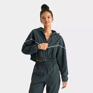 Drawstring Solid Eco-Friendly Lightweight <b>Wind</b> <b>Breaker</b> Set Women's Plus Size Summer Tracksuit Sporty Crop Jacket Jogger - Product Image 2