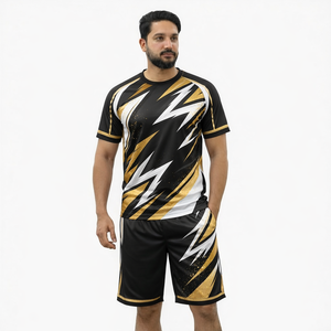 Elevate Sports Men's Geometric Printed T-Shirt And Shorts <b>Set</b> Quick Dry <b>Knitted</b> Summer Outfit - Product Image 5