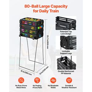 Contenitore per 80 Palline da Tennis con Ruote per Carrello da Pickleball, Facile da Raccogliere e Trasportare - Product Image 2