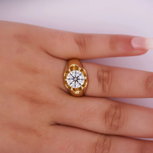 Anillo de Compromiso con Diamante en Forma de Flor, Chapado en Oro de 10K, Estilo Clásico para Hombre, Engaste de Garra, Piedra Natural Redonda - Product Image 3