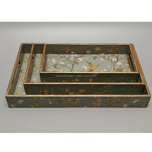 Plateau en bois très exigeant fabriqué à la main ensemble de plateau de service de nourriture imprimé moderne plateau de service en bois de bambou - Product Image 1