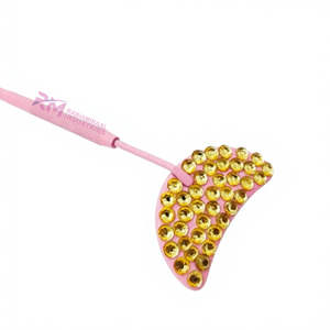Miroir d'inspection pour extensions de cils en forme de lune, couleur rose poudrée, avec poignée en pierre dorée/diamant. - Product Image 4