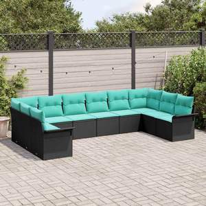 Juego de Sofás de Jardín de Ratán Sintético Negro de 10 Piezas con Almacenamiento, Muebles Duraderos y Elegantes para Exteriores - Product Image 3