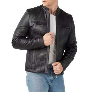 Premium Men's Classic Genuine Sheepskin <b>Leather</b> <b>Winter</b> <b>Jacket</b> Stand Front Customizable High-End European Street Fashion - Product Image 6