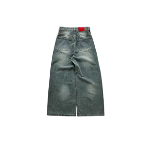 Jean en denim large pour homme, taille haute, coupe ample, délavé, tie-dye, en coton mi-lourd, style décontracté d'été - Product Image 2