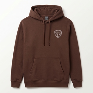 Men's Brown <b>Hooded</b> <b>Fleece</b> Sweatshirt With Front Pocket And Logo Print Casual Wear Autumn Style Regular Fit - Product Image 1