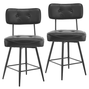 2 Sgabelli Alti Girevoli in PU Nero con Schienale Rimovibile e Pannello Posteriore in Legno Curvato, Gambe in Metallo per Uso in Caffetteria - Product Image 2