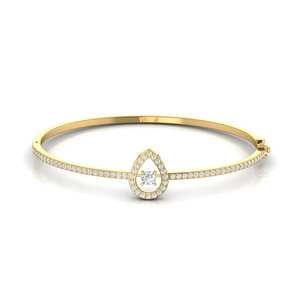 Brazalete de Oro Sólido de 14K con Diamante Cultivado en Laboratorio de Corte Redondo Brillante y Halo, Claridad VVS1, Diamante Central Flotante, para Ella - Product Image 1