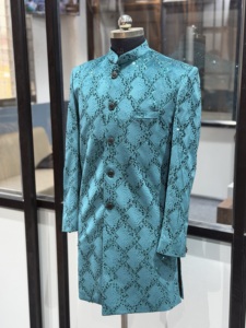 Turquoise Mandarin Collar Groom <b>Jacket</b> With <b>Sequin</b> Diamond Pattern Single Breasted Regular Fit For Wholesale and B2B - Product Image 3