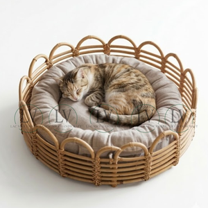 Wholesale New Design Natural Rattan Round Pet <b>Bed</b> Premium Pet <b>Bed</b> with Soft <b>Cushion</b> Handwicker from Vietnam - Product Image 3
