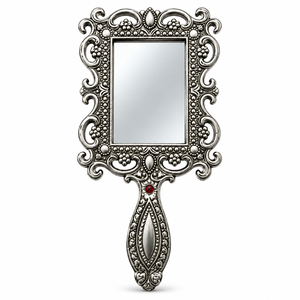 German Silver Hand <b>Mirror</b> Antique Floral Carved Decorative Vanity <b>Mirror</b> with Ornate Handle for Makeup Grooming Wedding Gift - Product Image 1