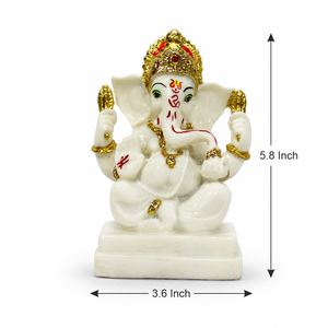 Handcrafted Ceramic Lord Ganesha <b>Statue</b> White with <b>Gold</b> Accents Traditional Design for Home Decor & Tabletop Display - Product Image 2