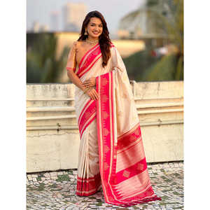 Sari de Seda Suave con Tejido Zari Tradicional en Contraste, 650g, Vestido de Noche Elegante, Disponible en Stock - Product Image 6