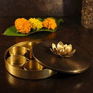 Decorative Round Brass Masala <b>Box</b> For <b>Herbs</b> Spice Storage And Traditional Home Kitchen Utility - Product Image 1