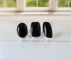 Bague en onyx noir, argent sterling, pierre précieuse en onyx noir véritable, bijou élégant, cadeau pour elle, bague ajustable - Product Image 3