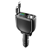 Pengisi Daya Mobil 90W 6 in 1 Kabel Type-C 70cm yang Dapat Ditarik 180 °   Pemisah Pemantik Rokok LED Pengukur Tegangan dengan Pengisian Cepat PD yang Dapat Disesuaikan
