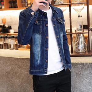 Vintage <b>Denim</b> <b>Jacket</b> 100% Cotton Breathable Embroidered Turn-down Collar <b>Men's</b> Spring Short - Product Image 3