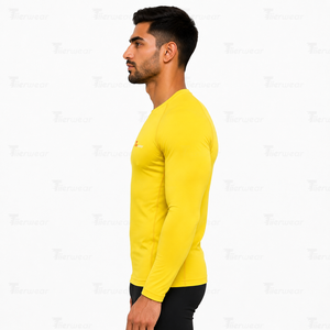 Chemises de compression à manches longues pour hommes, en jersey extensible lisse, col rond, manches longues, haut de sport, chemises de compression ajustées - Product Image 3