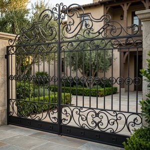 Puerta Doble de Hierro Forjado a Mano con Recubrimiento en Polvo, Estilo Europeo, con Diseño Floral para Uso Exterior - Product Image 2