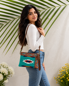 Sac à main sculpté taillé à la main Couverture de selle aztèque Couleur turquoise Sacs de Bohème élégants Sacs de vente chaude pour femmes - Product Image 2