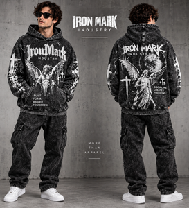 เสื้อฮู้ดดี้โอเวอร์ไซส์ IronMark Industry สำหรับผู้ชาย สไตล์สตรีทแวร์ ล้างสีแบบแอซิดวอช กันน้ำสำหรับฤดูหนาว ผ้าฟลีซ มีฮู้ด ดีไซน์กระเป๋าเสื้อ - Product Image 4