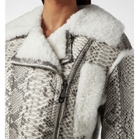 Blouson en cuir de mouton pour femme, nouvelle veste bombardier en fausse fourrure blanche avec imprimé serpent Python en relief