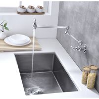Robinet de cuisine mural Moen pour remplir les casseroles, finition nickel brossé, mitigeur à poignée unique en laiton, design classique, installation 1 trou