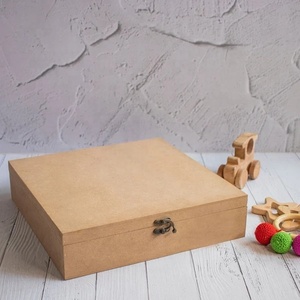 <b>Square</b> MDF Wooden Box With Lid Modern Home Decoration Tabletop Storage Case Durable Craft Material - Product Image 1