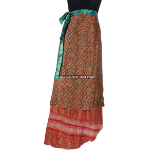 Indian Silk <b>Wrap</b> Vintage <b>Skirt</b> Women Handmade Double Layer 2 Layer Reversible Magic Silk Saris <b>Wrap</b> Long <b>Skirt</b> Silk Sari <b>Wrap</b> - Product Image 3