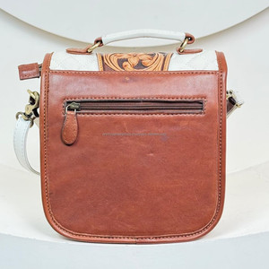 New 2025 Fashion Design Hand Tooled Leather Western-Style Ornate Buckle Crossbody <b>Handbag</b> for Women's Quilted Handle Flap Purse - Product Image 5