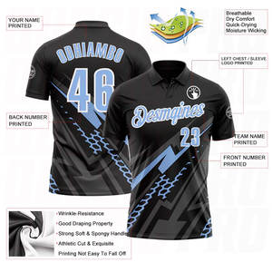 Chemises polo personnalisées noires, bleu clair, blanches, à motifs géométriques, respirantes, pour le sport, le bowling, l'entraînement - Product Image 6