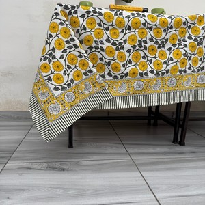 Trending Dusty Rose Sage Yellow Indian Handmade Floral Block Printed Customized Size 100% Cotton Eco-Friendly Classic <b>Tablecloth</b> - Product Image 2