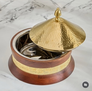 Fancy Decorative Wooden Food <b>Warmer</b> With Gold Dome Chafing Dish Food <b>Warmer</b> 3L Capacity <b>Buffet</b> Display with Candle Base - Product Image 4