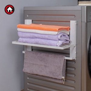 Portasciugamani in metallo magnetico a doppio strato pieghevole per lavatrice ripiano di stoccaggio a parete laterale - Product Image 4