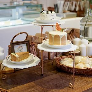Aluminium <b>Rotating</b> Multi-Layer <b>Cake</b> <b>Stand</b> Foldable Wrought Dessert Display Ladder Cupcake Rack with Pastry Serving Tray - Product Image 4